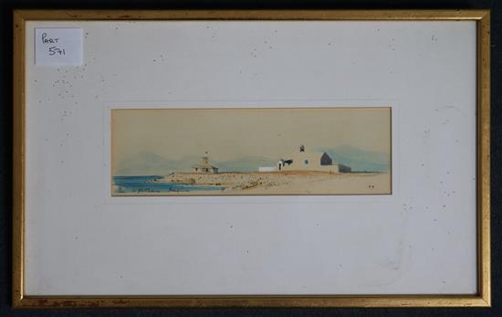 Sir Hugh Casson (1910-1999) Fishing boat Aegina and the lighthouse Aegina 3.5 x 3.5in. and 2.75 x 9.5in